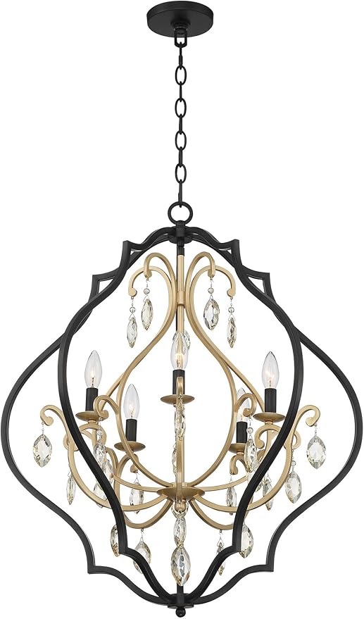 Clara Black Soft Gold Iron Pendant Chandelier 26 1/2" Wide French Amber Crystal 5-Light Fixture for Dining Room House Home Foyer Entryway Kitchen Bedroom Living High Ceiling - Barnes and Ivy
