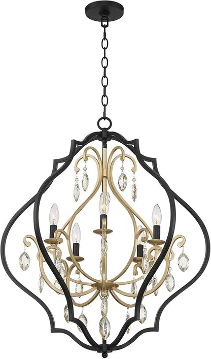 Clara Black Soft Gold Iron Pendant Chandelier 26 1/2" Wide French Amber Crystal 5-Light Fixture for Dining Room House Home Foyer Entryway Kitchen Bedroom Living High Ceiling - Barnes and Ivy