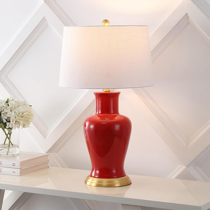 JONATHAN Y JYL4026G Julian 29" Traditional Classic Ceramic Urn LED Table Lamp, Red for Bedroom, Living Room, Kitchen, Home Office, Kids Room