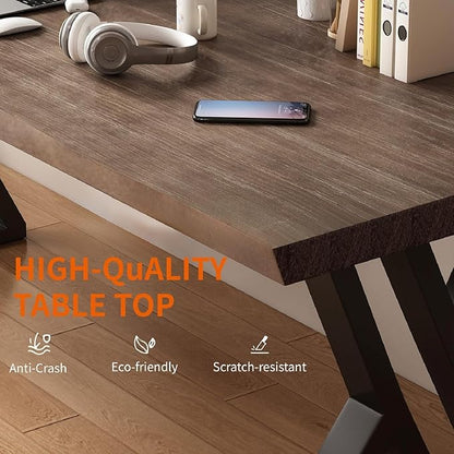 Solid Wood and Metal Modern Industrial Writing Table, 47 inch Wide Home Office Desk Bedroom Computer Desk Workstation, Rustic Natural Aged Brown Study Table Furniture for Your Workspace