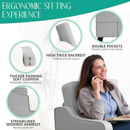 Modern Accent Chairs Set of 2 Upholstered Reading Chair for Bedroom with Side Pockets Comfy Living Room Chairs Living Room Armchair for Office, Apartment (Grey)