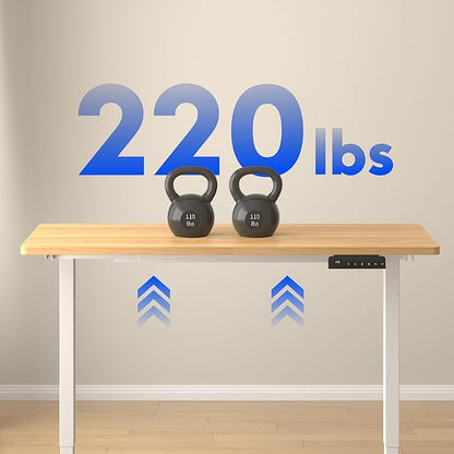 FLEXISPOT E3 Dual Motor Electric Standing Desk 55x28 Inch Whole-Piece Board Height Adjustable Electric Sit Stand Desk (White Frame + Maple Desktop, 2 Packages)
