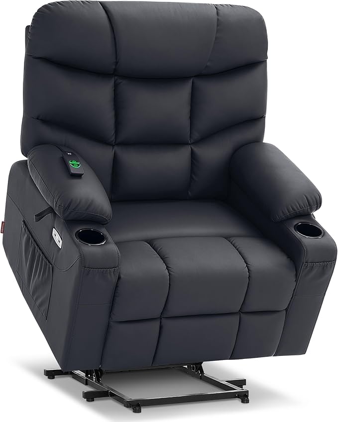 MCombo Oversized Power Lift Recliner Chair with Extended Footrest for Elderly People, Faux Leather R7289 (Black, Oversize)