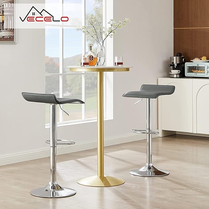VECELO Bar Stools Set of 4, Armless Adjustable Swivel Barstools, Modern Backless Counter Height Stools for Kitchen, Island, Bar, Dark Grey
