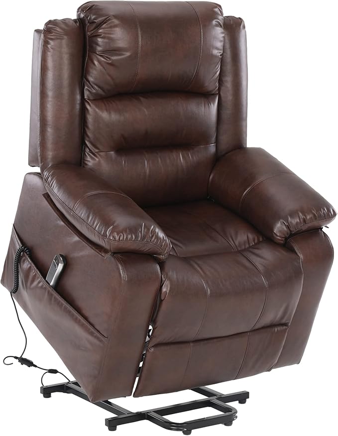 S*MAX Dual Motor Power Lift Recliners Chair for Elderly Infinite Position Full Air Leather Lay Flat Electric Recliner Chairs for Seniors Side Pockets USB Charge Port Brown
