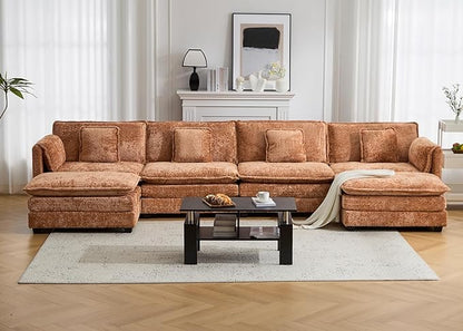 147.8" U Shaped Modular Sectional Sofa, Comfy Cloud Couch with Movable Ottoman, Deep Seat Modular Sofa, Sectional Couches for Living Room, Bedroom, Apartment (Orange)