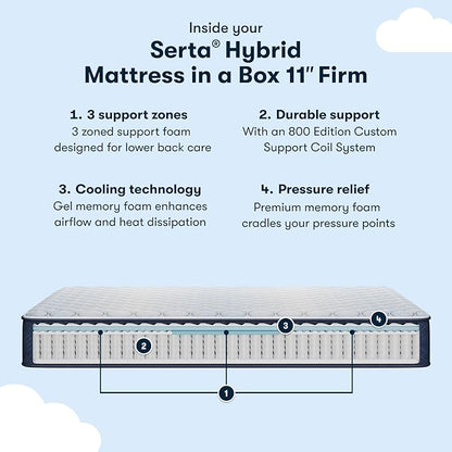 Serta Sleeptrue Firm 11" Queen Hybrid Mattress in a Box, Cooling, Breathable, and Pressure Relieving - 100 Night Trial, CertiPUR-US Certified and 10 Year Limited Warranty