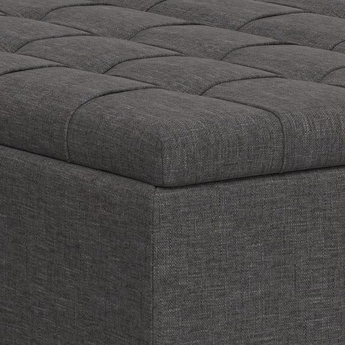 SIMPLIHOME Harrison Large Coffee Table Storage Ottoman - 40 inch Wide Upholstered Linen Look Fabric Square Lift-Top Ottoman in Slate Grey, Transitional Bench for Living Room with Sturdy Base