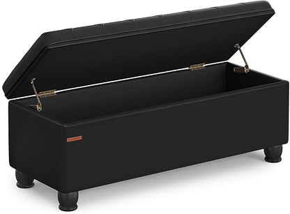 SONGMICS Storage Ottoman, Storage Bench, Tufted Entryway Bedroom Bench, 17.7 x 46.5 x 17.7 Inches, Hinges Easy Lid Operation, Wooden Legs, Synthetic Leather, Loads 330 lb, Classic Black ULOM071B01
