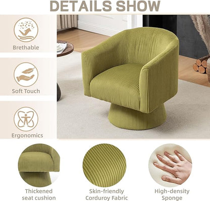 Swivel Accent Chair Set of 2, Modern 360° Swivel Barrel Chair, Corduroy Upholstered Single Sofa for Living Room, Bedroom(Mint Green)