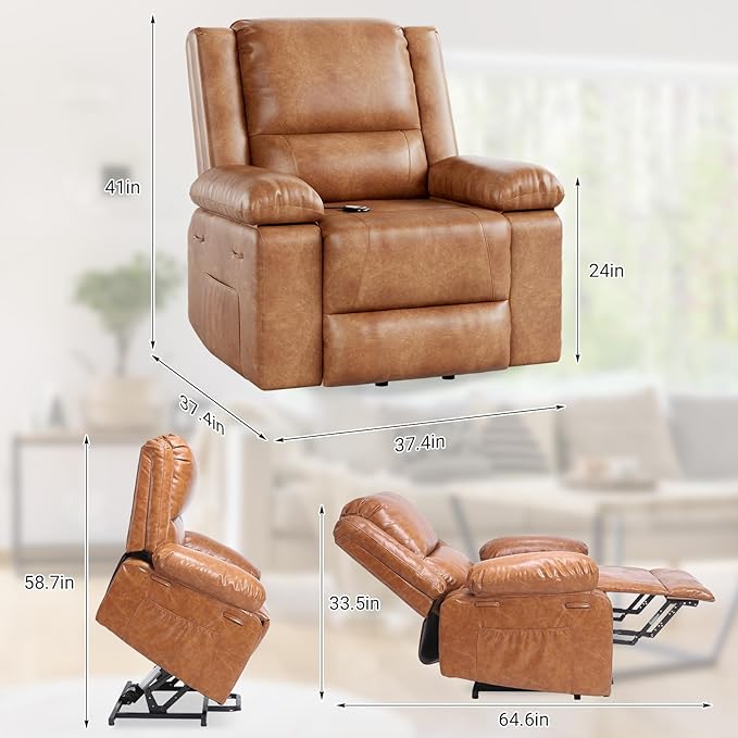 PU Leather Electric Power Lift Chair, Recliner Massage Chair with Remote Control and Side Pocket for Elderly, Power Lift Recliner Sofa with Heat and Massage for Living Room, Bedroom, Black
