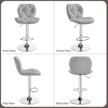 Yaheetech Grey Bar Stools Set of 2, PU Leather Bar Chairs with Backrest, Height Adjustable Swivel Island Stools for Bar, Kitchen Counter, Light Grey
