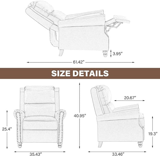 UIXE Pushback Recliner Chairs Set of 2, PU Leather Armchair Push Back Accent Chair, Rivet Trim Club Chair Home Theater Overstuffed Single Sofa Reading Seat for Living Room, Black