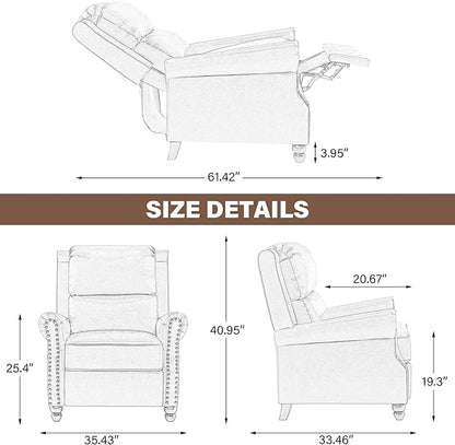UIXE Pushback Recliner Chair, Fabric Armchair Push Back Accent Chair, Rivet Trim Club Chair Home Theater Overstuffed Single Sofa Reading Seat for Living Room, Pattern