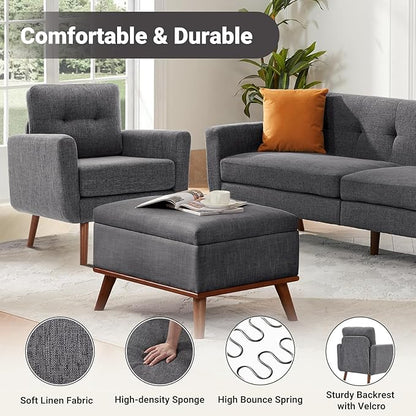 Tbfit Accent Chair, Reading Chair for Living Room & Bedroom, Mid Century Modern Arm Chair, Button Tufted Upholstered Accent Chairs Sofa with Solid Wood Frame (Stone Grey)