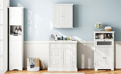 ChooChoo 67" Tall Bathroom Storage Cabinet Freestanding with Adjustable Shelves, Narrow Storage Linen Cabinet with 2 Doors and 1 Drawers for Bathroom, Living Room, Kitchen, White