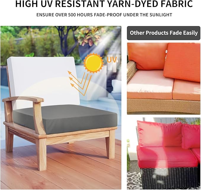 Easy-Going Waterproof Patio Cushion Covers ONLY Cover 27x25x5 inch 2 Pack Replacement Non-Slip Outdoor Seat Cushion Slipcover with Zipper. Dark Gray
