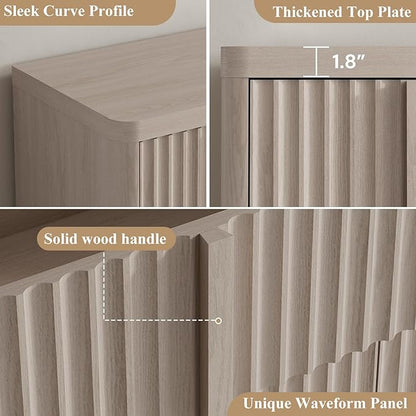 Buffet Cabinet with Storage, 120" Fluted Sideboard with 8 Drawers & 4 Door–Modern Accent Buffet Cabinet with Adjustable Shelves, Credenza Storage Cabinet for Kitchen Living Room, White Alder(2PC)