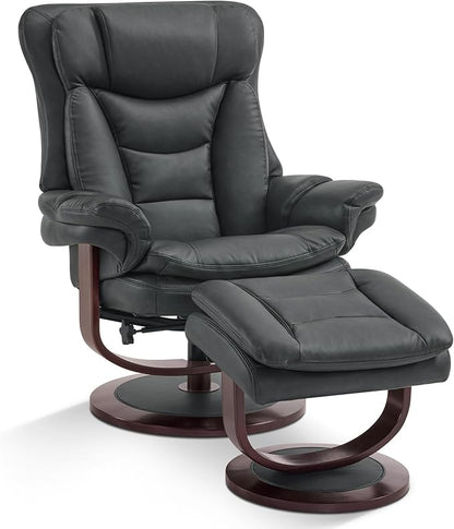 MCombo Oversized Swivel Recliner Chair with Ottoman, Adjustable Backrest, 360° Wood Base, High Seat, Faux Leather Lounge Chair for Tall Users in Living Room, Bedroom, or Office 4651 (Dark Grey)