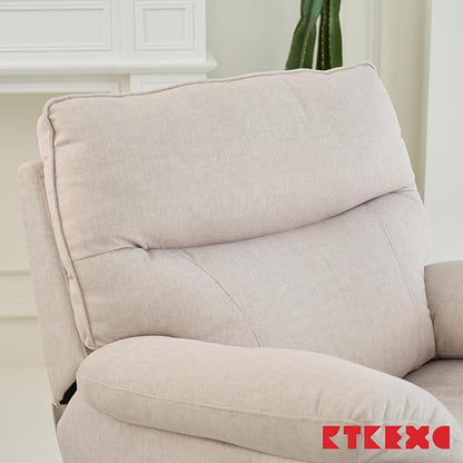 Reclining Sofa Rocking Recliner Chair Manual Adjustable 360 Swivel with Ergonomics Overstuffed Lumbar Arm Support Natural Fabric Surface Made for Living Room, Bedroom, Nursery, Milk White