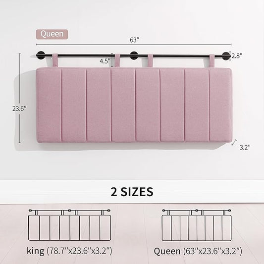 UEV Queen Headboard Only, Wall Mounted Hanging Upholstered Bed Head Board, Modern Vertical Channel Design of Fine Linen, Elegant Pink Fluted Headboard for Bedroom (Pink, Queen Size)