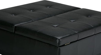 SIMPLIHOME Dover 36 inch Wide Contemporary Square Coffee Table Storage Ottoman in Midnight Black Vegan Faux Leather, Assembled, For the Living Room and Bedroom