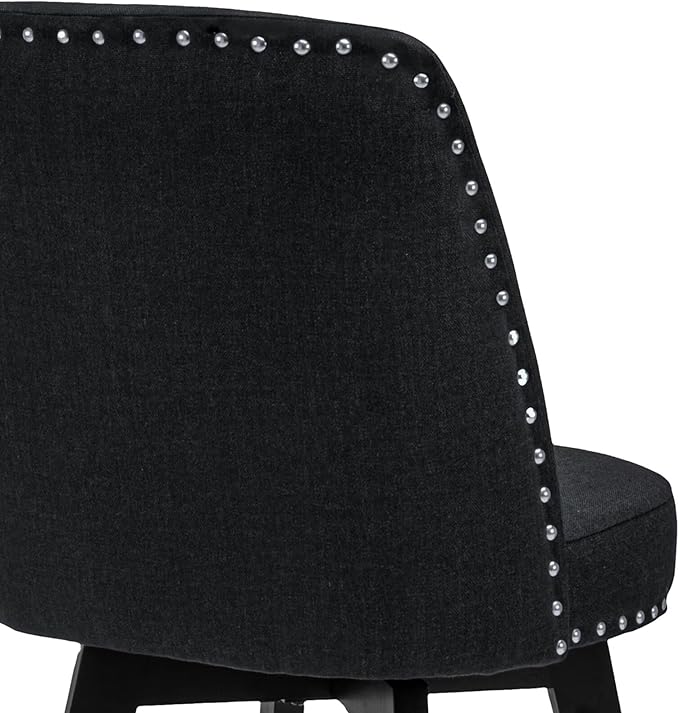 MINCETA Bar Stool, 26 Inch Upholstered Barstool with High Back and Footrest, Swivel Counter Height Barstool for Kitchen Island Home Bar Black