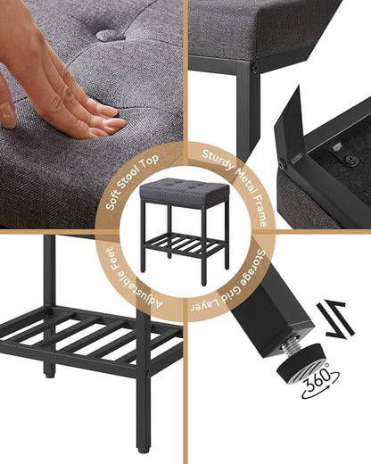 IBUYKE Rectangular Makeup Stool with Adjustable Feet and Storage Space, Footrest Chair, Linen Seat Vanity Stool, Multi-Use as Small Side Table or Ottoman, for Bedroom, Dark Gray WBD017G