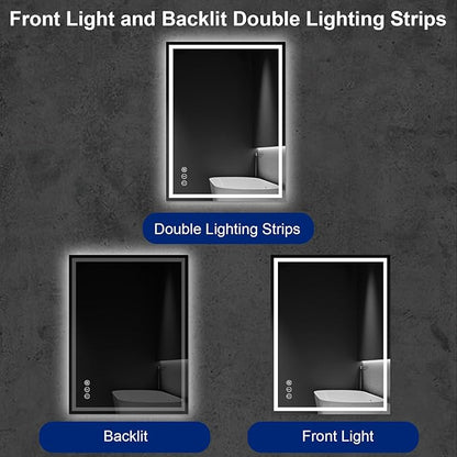 Awoco 48''x36'' LED Bathroom Mirror with Light, Lighted Vanity Mirror with Backlit and Front Light, Dimmable Anti-Fog Memory Function Lighted Mirror with 3 Colors for Bathroom Wall