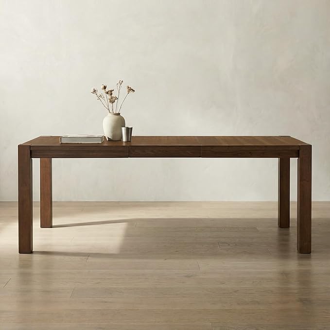 60"-80" Extendable Dining Table, Modern Rectangular Wood Kitchen Table, Farmhouse Expandable Dinner Table, Traditional Large Extension Meeting Desk for Dining Room, Living Room, Walnut
