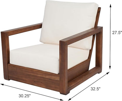 Christopher Knight Home Olaf 4 Pieces Outdoor Conversation Set, Acacia Wood Chat Set, Rectangular Coffee Table and Patio Loveseat with 2 Club Chairs, Patio Furniture Set with Cushion, Beige+Mocha