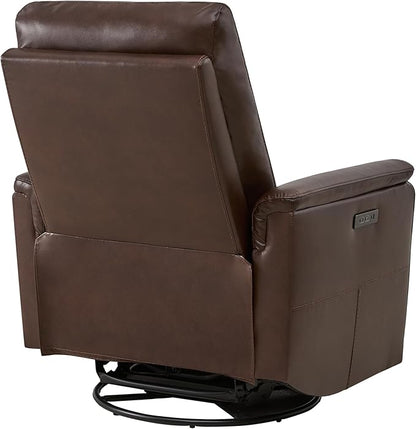 Watson & Whitely Genuine Leather Power Recliner Chairs W Power Headrest for Adults, Swivel Glider Recliner Chair W Charging Ports for Living Room, Dark Brown