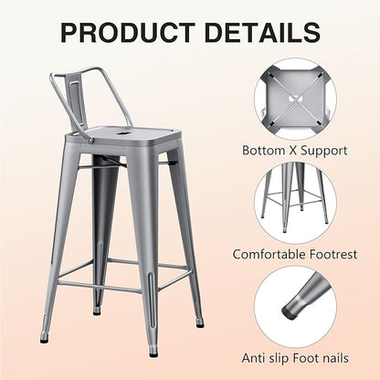 HAOBO Home Metal Bar Stools Set of 2 Low Back Counter Height Barstools 26" Industrial Barstool Patio Stool Metal Kitchen Stools Bar Chairs for Indoor Outdoor