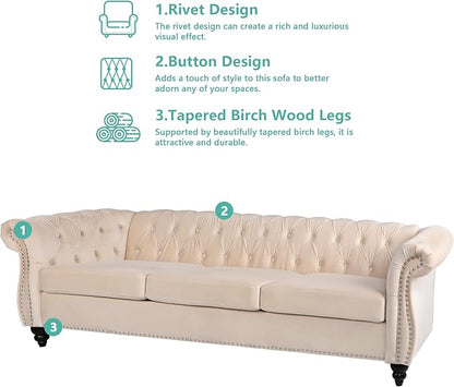 Living Room Velvet Sofa and Loveseat set, Mid Century Modern Upholstered Couch with Cushions, 2-Piece Home Sofa Furniture Sets, Comfy Tufted Chesterfield Couches for Living Room, Bedroom, Office