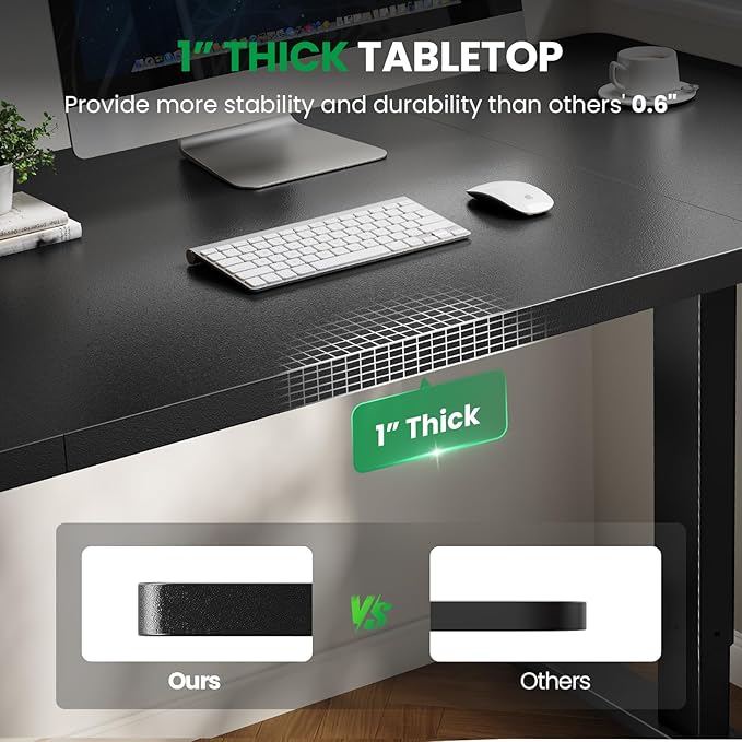 SIAGO Electric Standing Desk Adjustable - 60x28 Inch Sit Stand Desk with 1 Inch Thick Tabletop, Double Beam Frame, 3 Memory Height Adjustment, Cable Management for Home Office