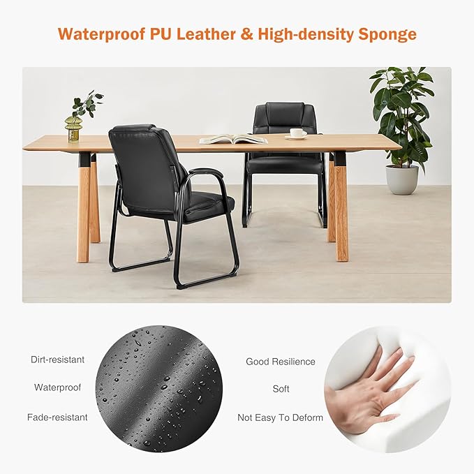 NEWBULIG Waiting Room Guest Chairs Set of 8, Stationary Office Reception Chairs No Wheels, Comfy Padded Arms and Seld Base, for Conference Room Lobby Home Computer Desk Bedroom Elderly, Black