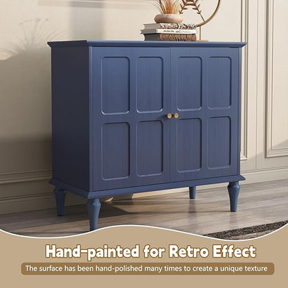 ARTPOWER Blue Sideboard Buffet Cabinet with Storage, Mid-Century Modern Storage Cabinet with 2 Doors and Adjustable Shelves, Accent Style Sideboard for Entryway, Dining Room, Living Room