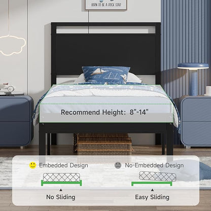 Z-hom Upgraded Twin Bed Frames, Heavy Duty Metal Sturdy Bed Frame Twin Size with Modern Wood Headboard & Footboard, Stable Platform Bed Furniture Bed Storage, No Noise, No Box Springs, Black