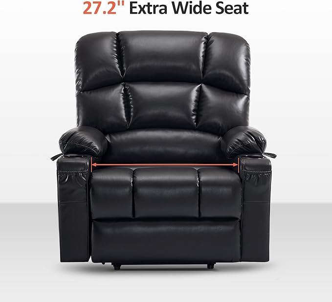 MCombo Oversized Dual Motor Power Lift Recliner Chair Sofa with Massage and Heat for Big Elderly People, Infinite Position, USB Ports, Faux Leather R7688 (Black, Large-Oversize)