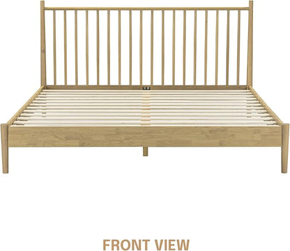 NTC Inno Wooden Bed Frame with Headboard, Solid Oak and Rubber Wood Foundation with Silent Slats and Wood Central Supports, 1000 Lb Capacity, Effortless Assembly, King - Sand
