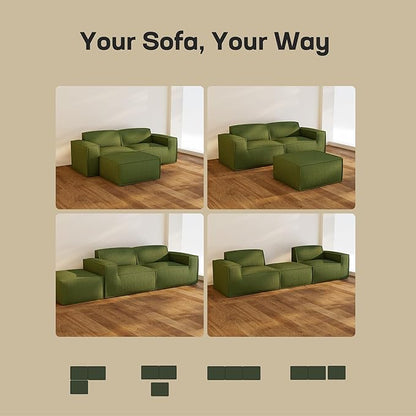 Marsail Modular Sectional Sofa, 80" L-Shaped Modular Sectional Couch with Deep Seat, Freely Combinable Sectional Cloud Sofa for Living Room, No Assembly, Plush Corduroy Fabric, Green