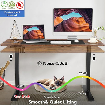 farexon 63 x 24 Inch Electric Standing Desk Adjustable Height, Sit-Stand Desk with Oversized Mouse Pad, Four Preset Heights, 27''-46'' Lifting Range Stand up Desk（Brown）