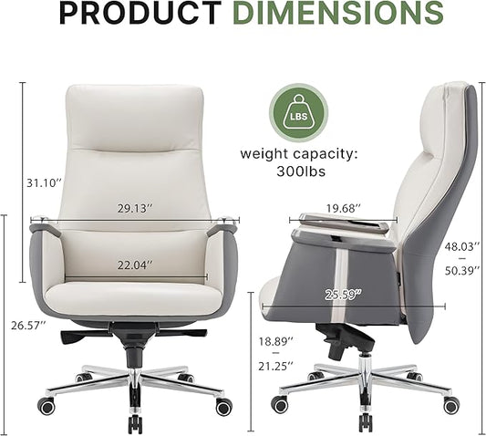 EUREKA ERGONOMIC Royal II Executive Office Chair High Back, Big and Tall with Extra Wide Seat, Silicone Leather Desk Chair Computer Chair, Modern Office Chair Home Office Desk Chairs - Beige Gray