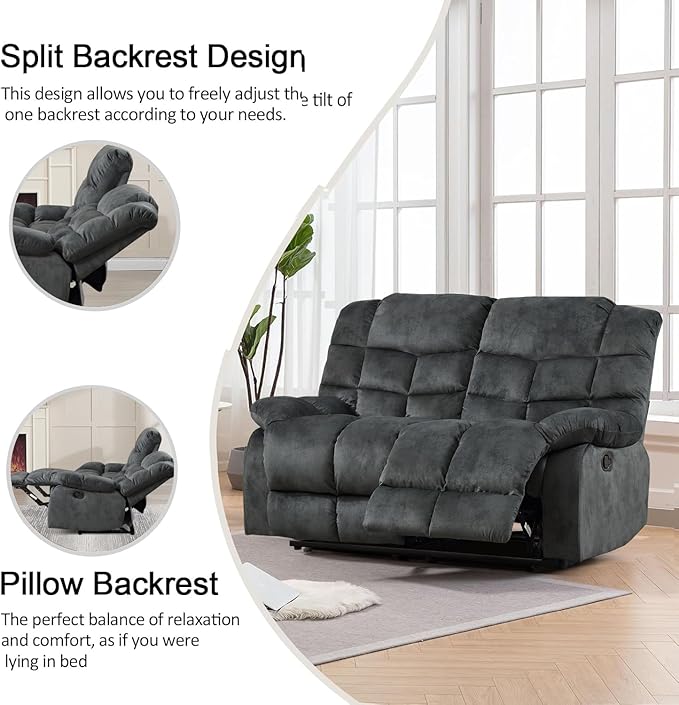 CANMOV Manual Reclining Sofa Set,2 Pieces Sofa Furniture Set for Living Room, Manual Recliner Chair and Recliner Loveseat with Arms for Living Room, Bedroom, Grey(1+2)