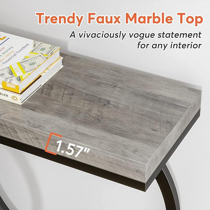 LITTLE TREE 55 inch Faux Marble Gold Console Table Modern Entryway Table Narrow Long Sofa Table Accent Table for Living Room, Grey + Black