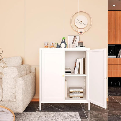 Metal Storage Cabinet, 2 Door Locker Cabinets with Adjustable Shelves, Side Table Storage with Doors,Bathroom Furniture for Small Spaces,Home,Office,Kitchen,Dining Room