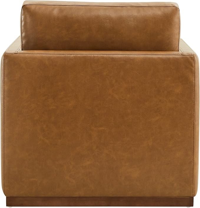 CHITA Swivel Accent Chair, Faux Leather FSC Certified Mid Century Modern Arm Chair for Living Room and Bedroom, Fully Assembled, Saddle Brown