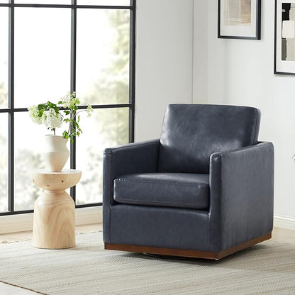 CHITA Swivel Accent Chair, Faux Leather FSC Certified Mid Century Modern Arm Chair for Living Room and Bedroom, Fully Assembled, Navy Blue
