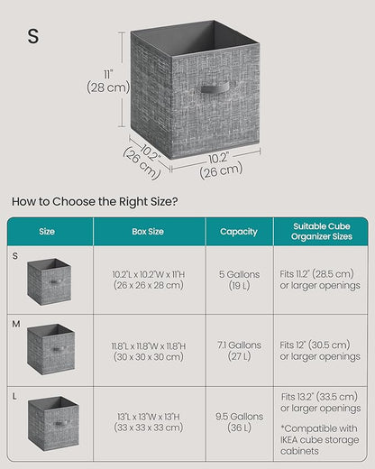 SONGMICS Storage Cubes, 10.2 x 10.2 x 11 Inches Non-Woven Fabric Bins with Double Handles, Set of 10, Closet Organizers for Shelves, Foldable, for Clothes, Cattail Gray UROB126G01