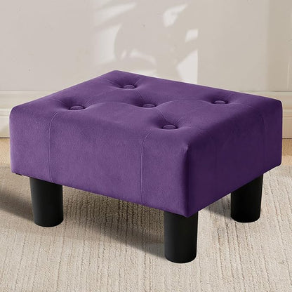Small Foot Stool Ottoman, Velvet Footstool Ottoman Foot Rest for Couch, Rectangle Footstools and Ottomans Small for Living Room, Entryway and Bedroom (Purple)